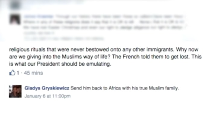 Gladys Gryskiewicz anti Muslim facebook post