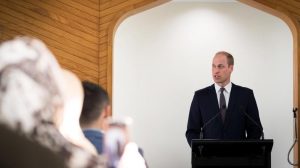 About 160 people gathered at the Al Noor mosque in Christchurch to meet the prince. (Twitter)