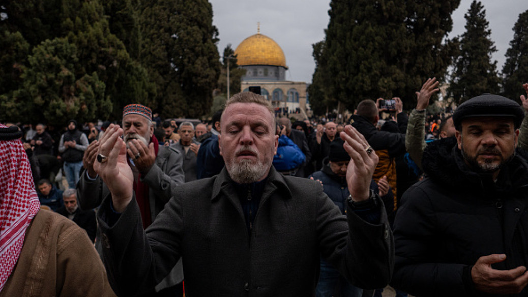 Thousands of Palestinian worshipers gather to perform the first Friday prayer of the holy month of Ramadan (Photo by Mostafa Alkharouf/Anadolu via Getty Images)